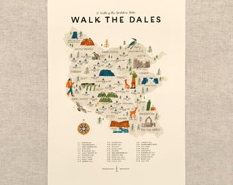 Walk the Dales - A3 Illustrated Map Checklist by Oldfield Design Co