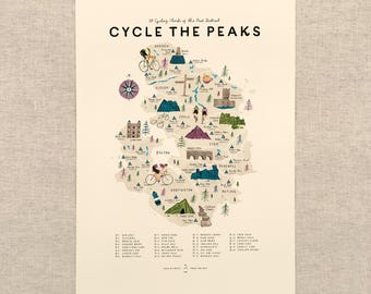 Cycle the Peak District - A3 Illustrated Map Checklist by Oldfield Design Co