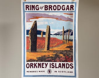 Vintage Visit The Ring of Brodgar Tea Towel by Oldfield Design Co