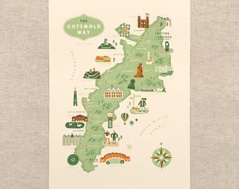 Cotswold Way - A3 Illustrated Route Map by Oldfield Design Co