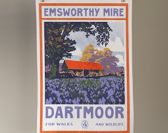 Vintage Visit Dartmoor Tea Towel by Oldfield Design Co