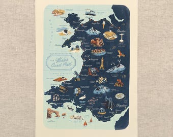 Wales Coast Path - A3 Illustrated Route Map by Oldfield Design Co.