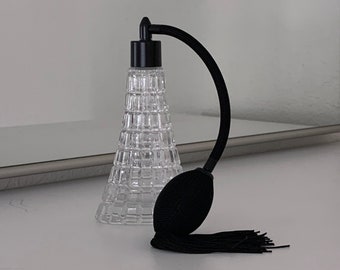 Glass Perfume Atomizer Bottle with Black Tassel - Vintage Style Perfume Bottle with Atomizer Retro Art Deco Glass