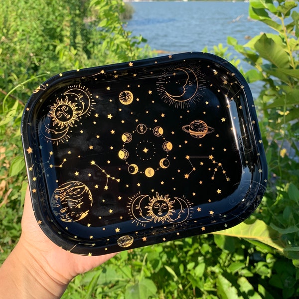 Astrology Rolling Tray Sun Moon & Stars Premium Metal Rolling Tray Celestial Astrology Decorative Tray Zodiac Sign Horoscope Gifts Original