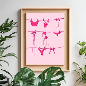 Roze zomer muur kunst hete roze bikini print esthetische poster preppy kust cowgirl kunst trendy girly kust strand huis minimalistisch