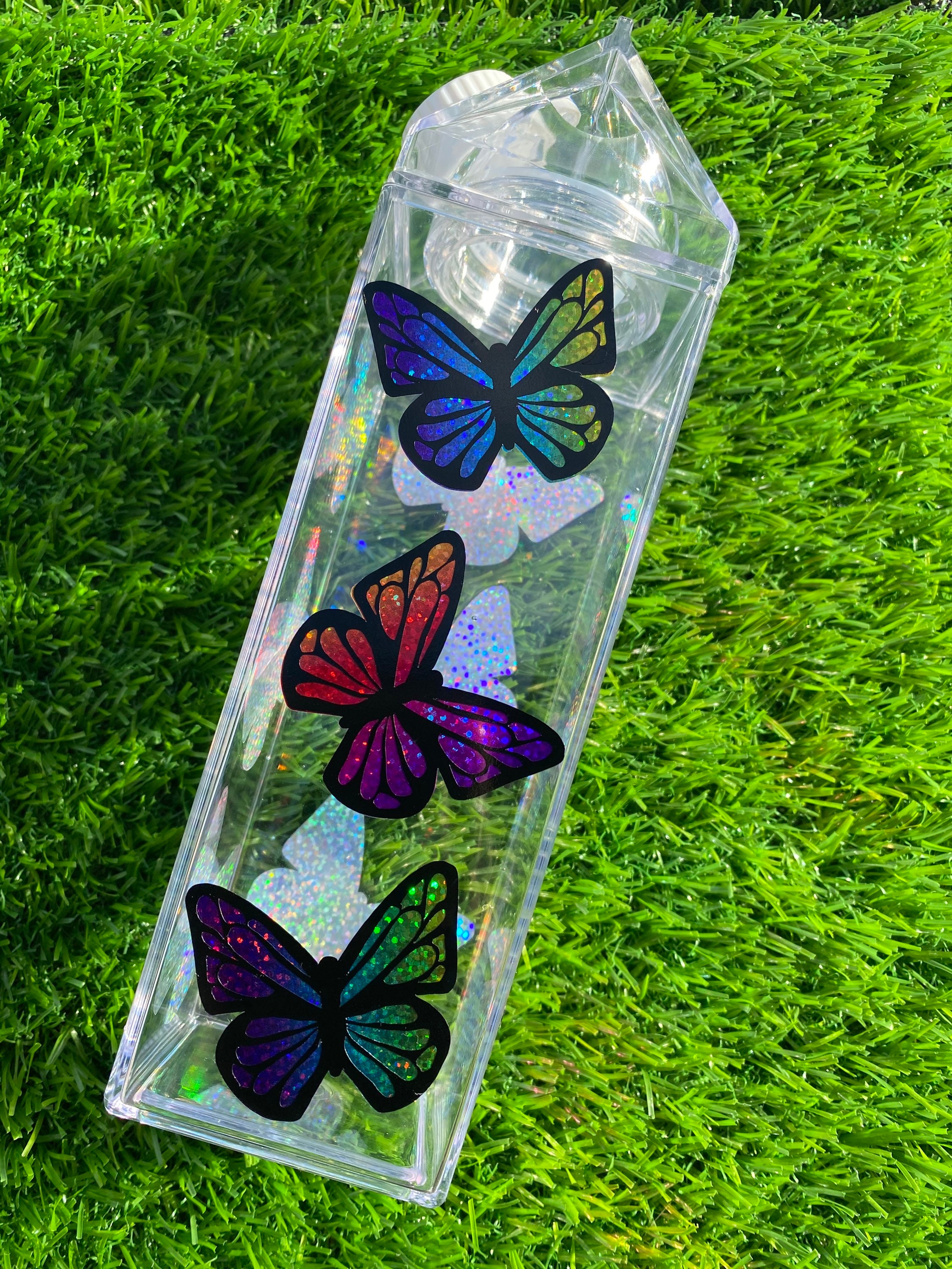 Holographic Butterfly Milk Carton Water Bottle Tumbler Clear | Etsy