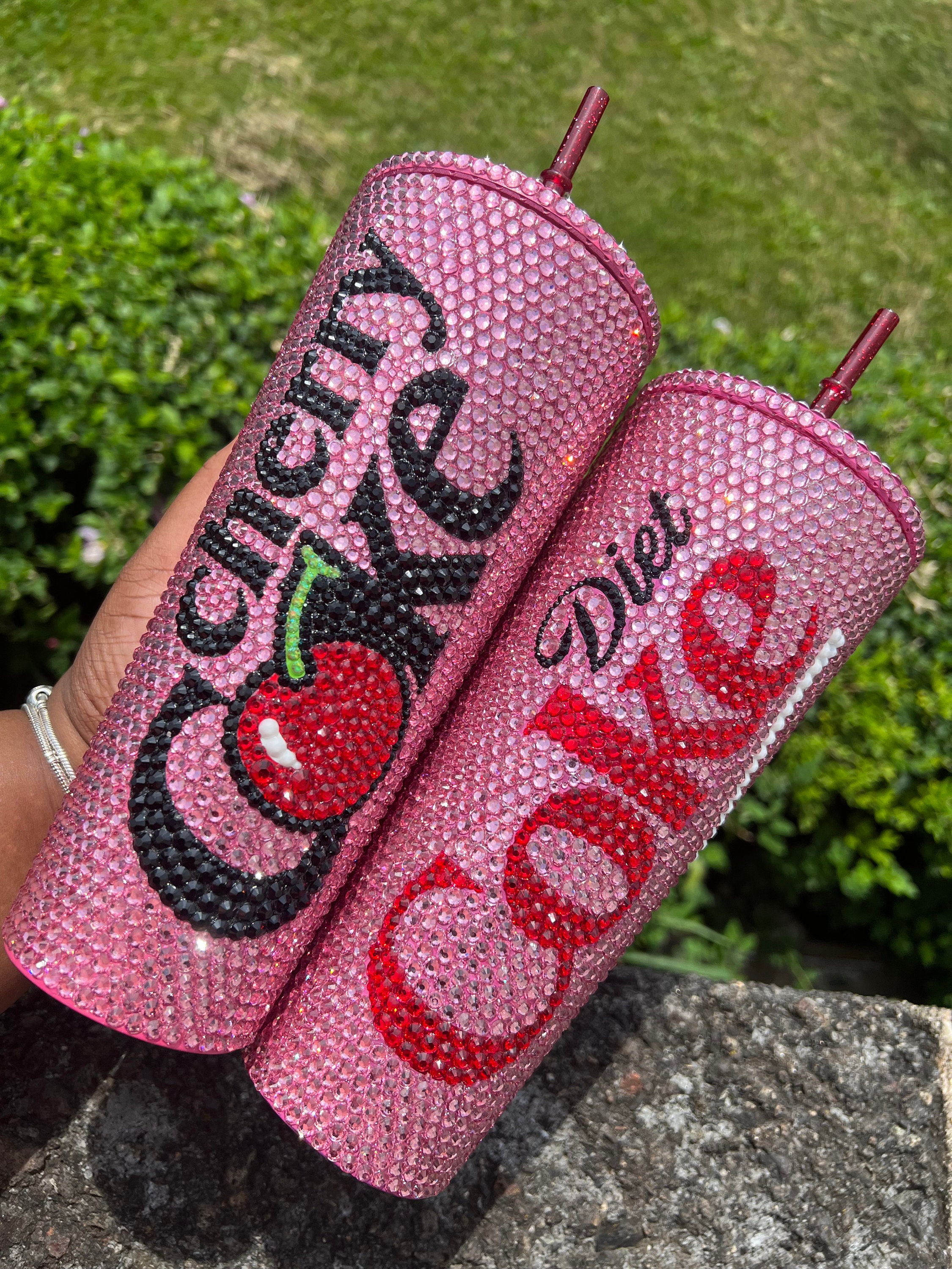 Bedazzled Tumbler Pink Diet Soda Bling Tumbler Rhinestone Cups