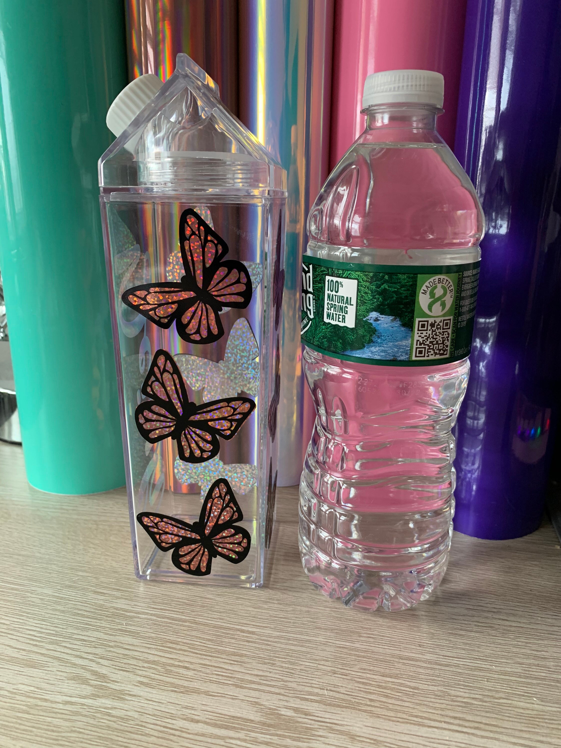 Holographic Butterfly Milk Carton Water Bottle Tumbler Clear | Etsy
