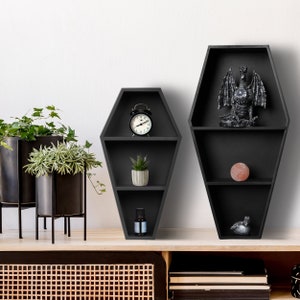 Coffin Bookshelf - Extra Large Coffin Shelf 21 x 11 Inches - Includes Removable Shelves - Gothic Decor for Home