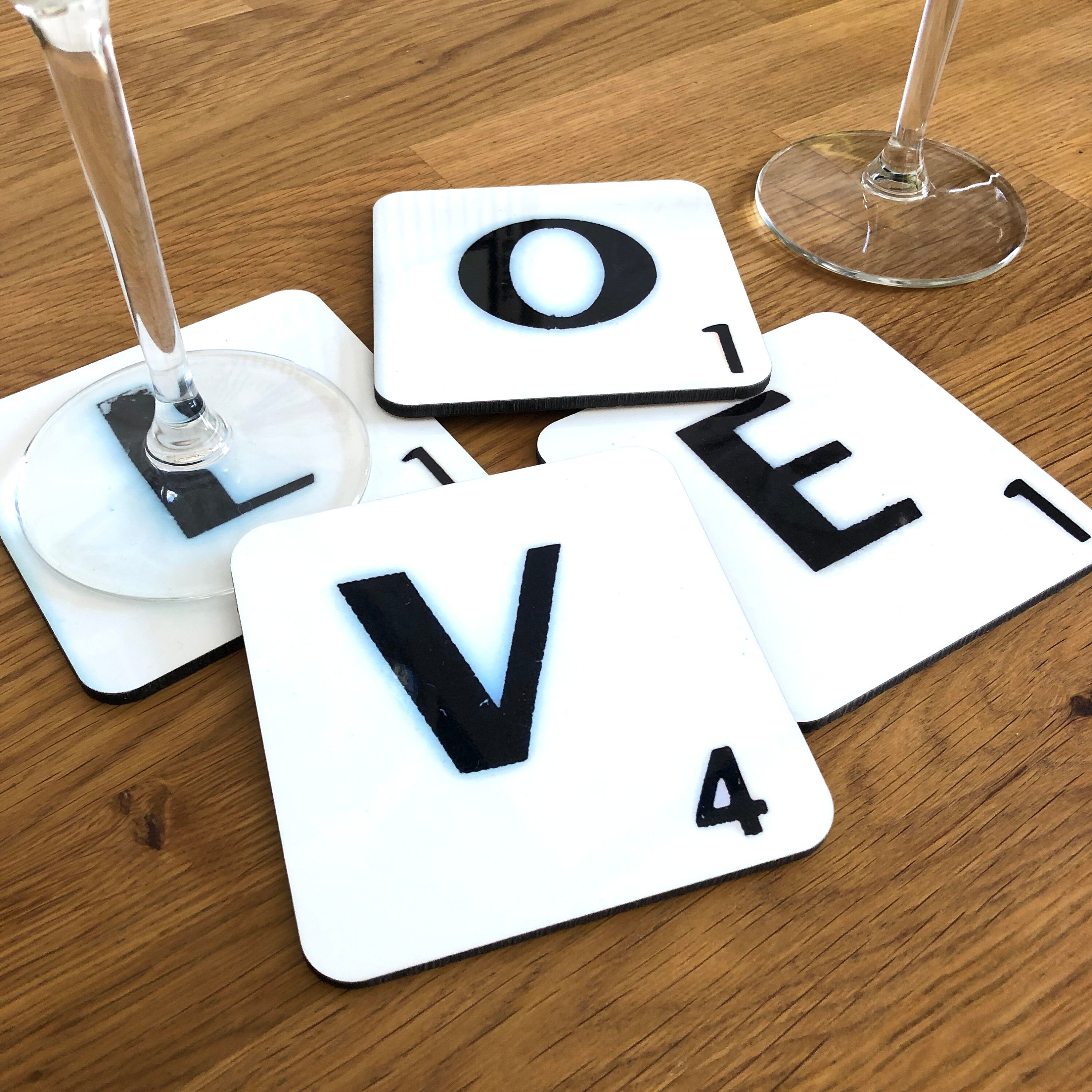 Ensemble de 4 Sous-Verres Aux Photos Originales Lettres Scrabble