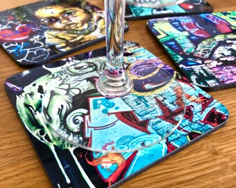 Set of 4 coasters with original street art photos in limited edition