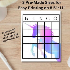 Printable Blank Bingo Cards – Customizable Game, Unicorn & Bullseye Themes (PDF Download)