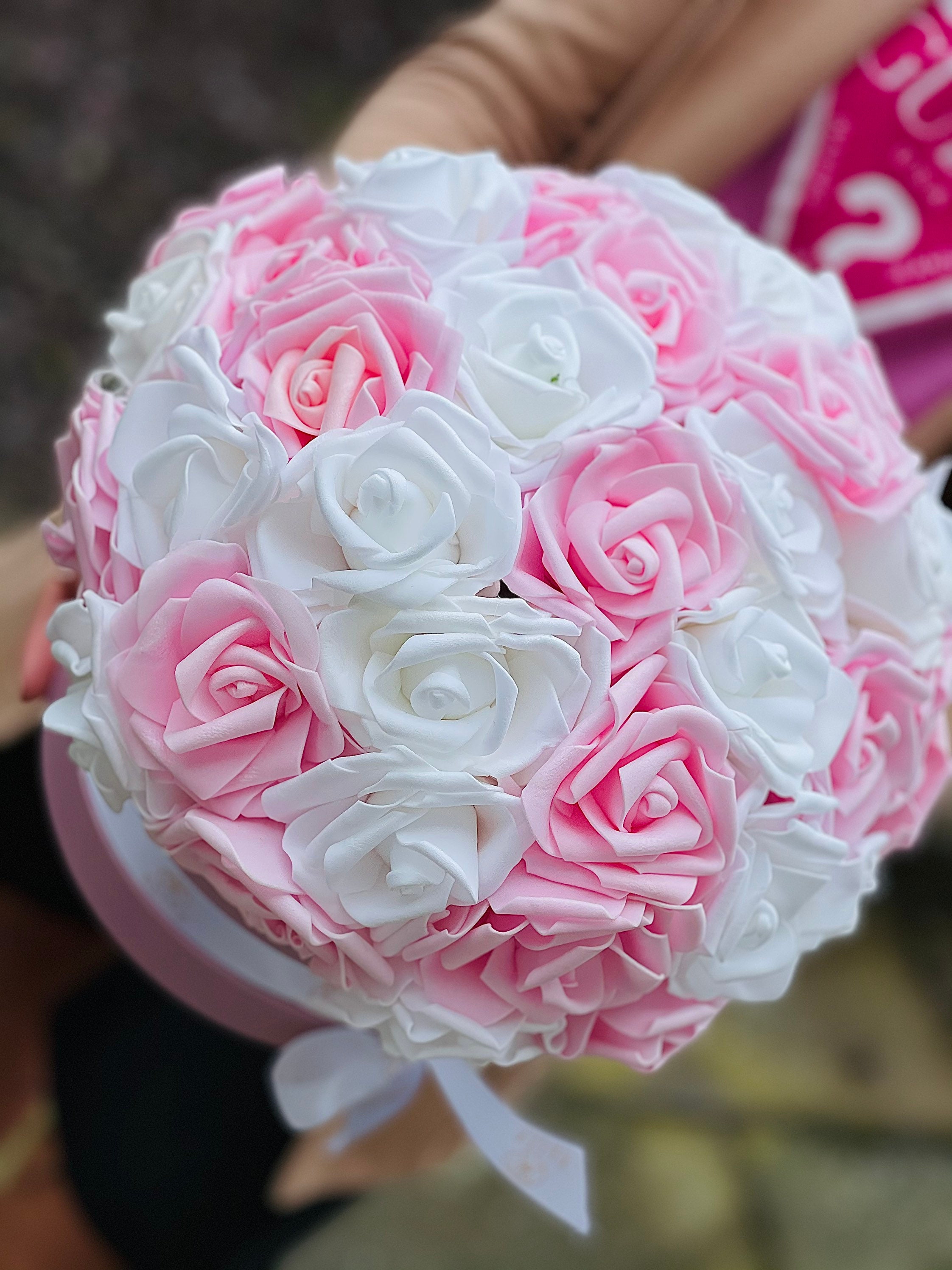 Foam roses box pink white artificial flower anniversary Etsy