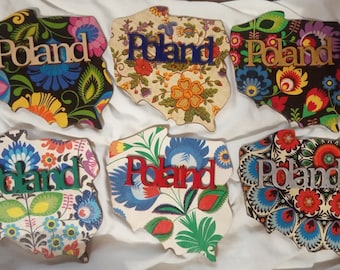 magnet Poland, folk, various sacks - handmade decoupage