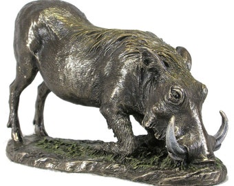 Warthog kneeling sculpture bronzed, African, decor, figurine, art, decorative, office, living room, home, corporate, safari, ornament