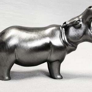 Pewter hippo mouth open bronze, African, decor, figurine, art, decorative, office, living room, home, corporate, safari, ornament