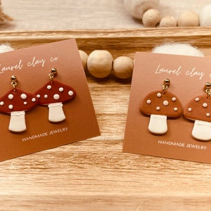 Mushroom Dangle Oorbellen | Fall Clay Oorbellen | Handgemaakte polymeer klei oorbellen