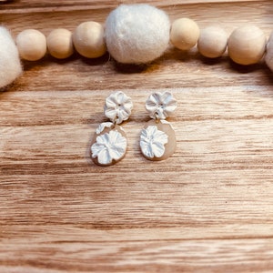 The Daphne in White | Small Floral Earrings | Bridal Earrings | Polymer Clay Earrings | Handmade Earrings