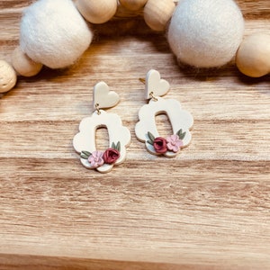 Floral Statement Earrings | Valentines Day Earrings | Handmade Polymer Clay Earrings