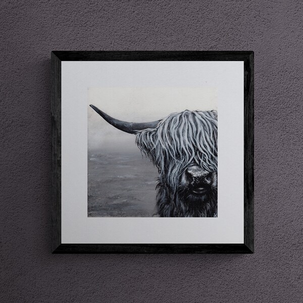 Highland Cow Print Black and White Etsy UK