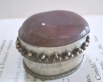 vintage little box, asian origins with inset purple stone lid. collectable, gift.