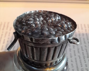 Vintage silver grape barrel and glass decanter stop, collectable, gift