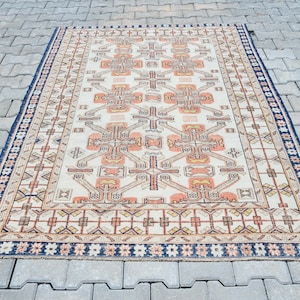 Living Room Rug,Area Rug 5x7,5x7 Oushak Rug,Wool Rug,5x7 Rug,Vintage Rug 5x7,5x7 Turkish Rug,Faded Rug,Handmade Rug,Oriental Rug,Rugs,A-1440
