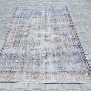 4x8 Rug,4x8 Vintage Rug,4x8 Oushak Rug,4x8 Turkish Rug,Anatolian Rug,4x8 Handmade Rug,Handwoven Rug,Faded Rug,Living Room Rug,S-2469