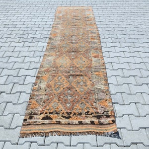 Oushak Rug,Oushak Runner Rug,Boho Rug,Runner Rug,3x11 Runner Rug,Vintage Runner Rug,Wool Rug,Turkish Runner Rug,3x11 Bohemian Rug,B-2395