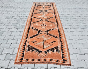 3x10 Rug,Runner Rug,Vintage Runner Rug,Turkish Runner Rug,Wool Rug,3x10 Oushak Runner,Herki Rug,Corridor Rug,Tribal Rug,Entryway Rug,B-2393