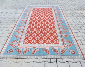 Faded Rug,Handmade Rug,Wool Rug,Oriental Rug,Living Room Rug,5x10 Vintage Rug,Turkish Rug,Turkey Rug,Anatolian Rug,5x10 Oushak Rug,A-1433
