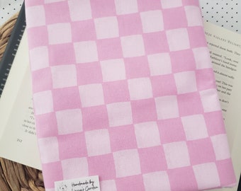 Pink Checkered Book sleeve, book bag, padded pouch, dust jacket, book cover, book accessories, book protector