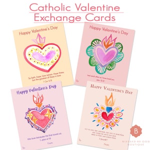 San Valentino cattolico, biglietti di scambio per bambini, San Valentino della scuola cristiana, San Valentino in classe, Sacro Cuore, Scrittura, download immediato