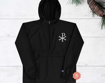 Chi Rho Catholic Embroidered Champion Jacket, Unisex, Christian clothing, Catholic apparel, Christ, Menswear