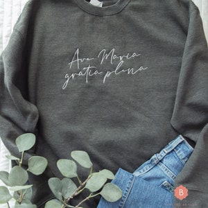 Ave Maria Unisex Premium Sweatshirt, Catholic Sweatshirt, Christian Sweatshirt, Embroidery