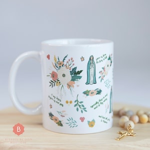 Catholic Mug, Our Lady of Fatima, Marian Mug, Hail Mary Prayer, 11oz cup, Catholic Gift,  Our Lady of Guadalupe, Lourdes