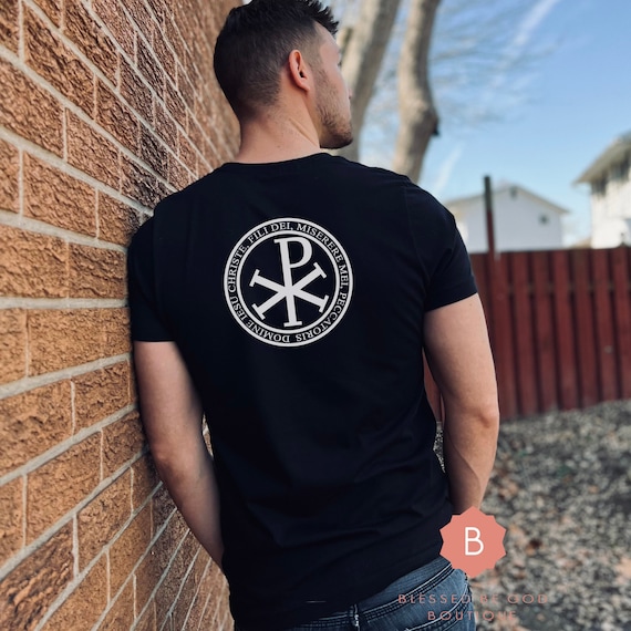 Camiseta cat lica para hombre Oraci n de Jes s Chi Rho camiseta