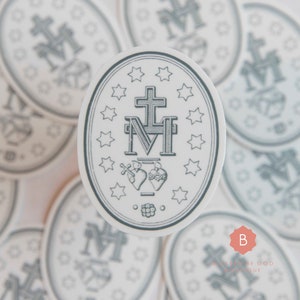 Miraculous Medal Sticker, Catholic Vinyl Sticker, Marian Laptop Sticker, Die Cut Sticker, Macbook Decal, Christian Sticker, Lettering