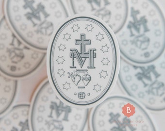 Miraculous Medal Sticker, Catholic Vinyl Sticker, Marian Laptop Sticker, Die Cut Sticker, Macbook Decal, Christian Sticker, Lettering