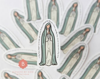 Our Lady of Fatima Sticker, Catholic Vinyl Sticker, Laptop Sticker, Die Cut Sticker, Macbook Decal, Christian Sticker, Lettering