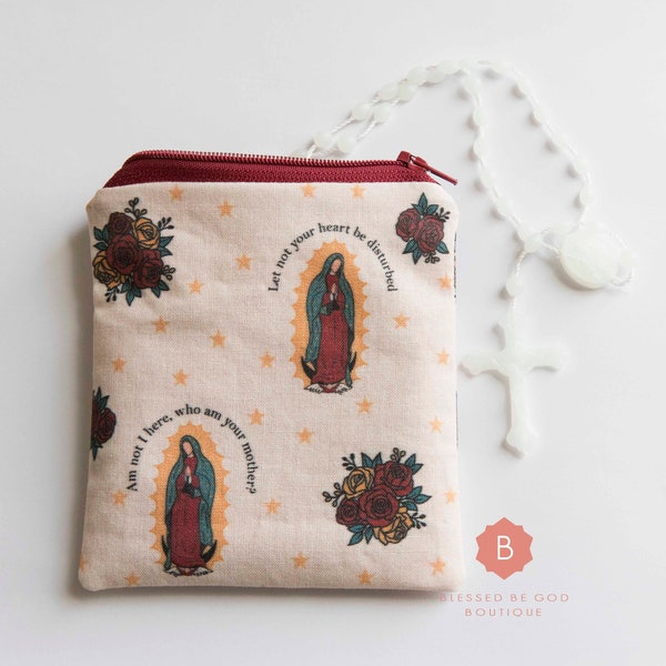 Catholic Coin Purse, Our Lady of Guadalupe, Rosary Holder, Veil Holder, Christian, Handmade Pencil Pouch, Red Purse, Green Purse, Floral