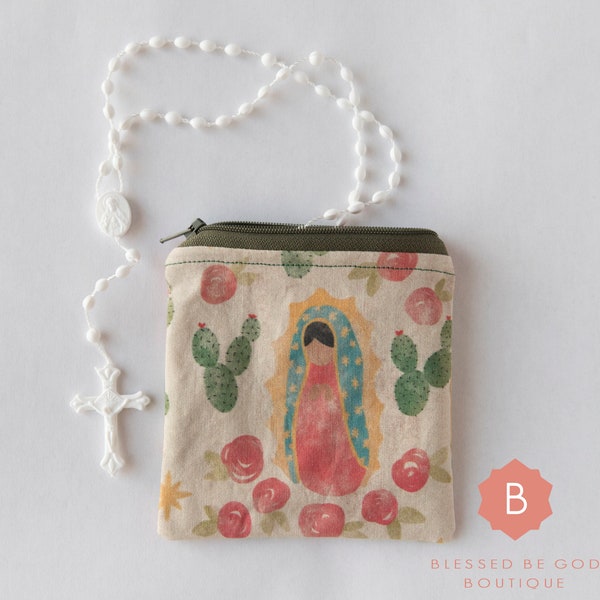 Catholic Coin Purse, Our Lady of Guadalupe Purse, Rosary Holder, Coin Holder, Christian, Handmade Pencil Pouch, Gold Purse, Green Purse