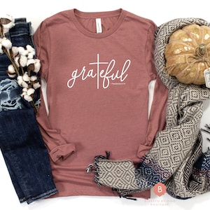 Fall tshirts, long sleeve, Grateful Shirt, Women's Graphic Tee, Cute Fall Shirts, Thanksgiving Shirt, Pumpkin spice