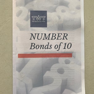 May include: A black and white image of a worksheet titled "NUMBER Bonds of 10" with a red line across the top. The worksheet is from The Winchester Tutor.