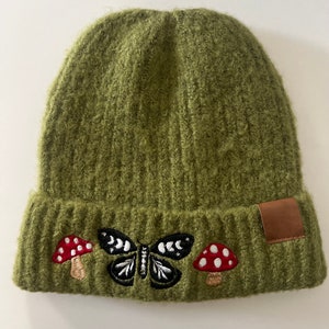 GLOW in the DARK** Mushroom and Black Moth Beanie Hat!