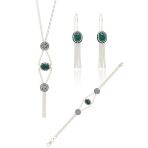 Mardin Straw Emerald Stone Argento Sterling 925 Triplo Set 201023213