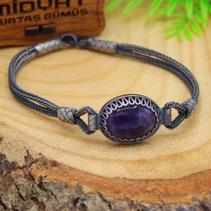 1000 Sterling Silver Amethyst Stone Kazaziye Bracelet 201022309, Handmade Bracelet Jewelry Made of 1000 Sterling Silver