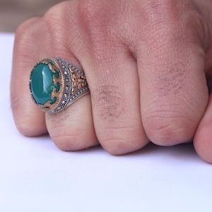 Green Agate Stone Oval Model 925 Sterling Silver Men&#39;s Ring 201023800
