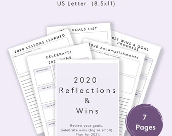 2020 Review, Reflections, Wins, Lessons, and 2021 Goals | Printable, Digital Download