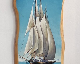 Landscape"ship in the AEGEAN SEA",Greece,Aegean sea,islands,ships,seagulls,sky,paint,art on wood,acrylic colors.